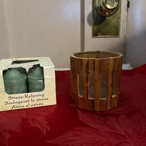 Natural Bamboo Candle Holder with Green Stress-Relief Candle
